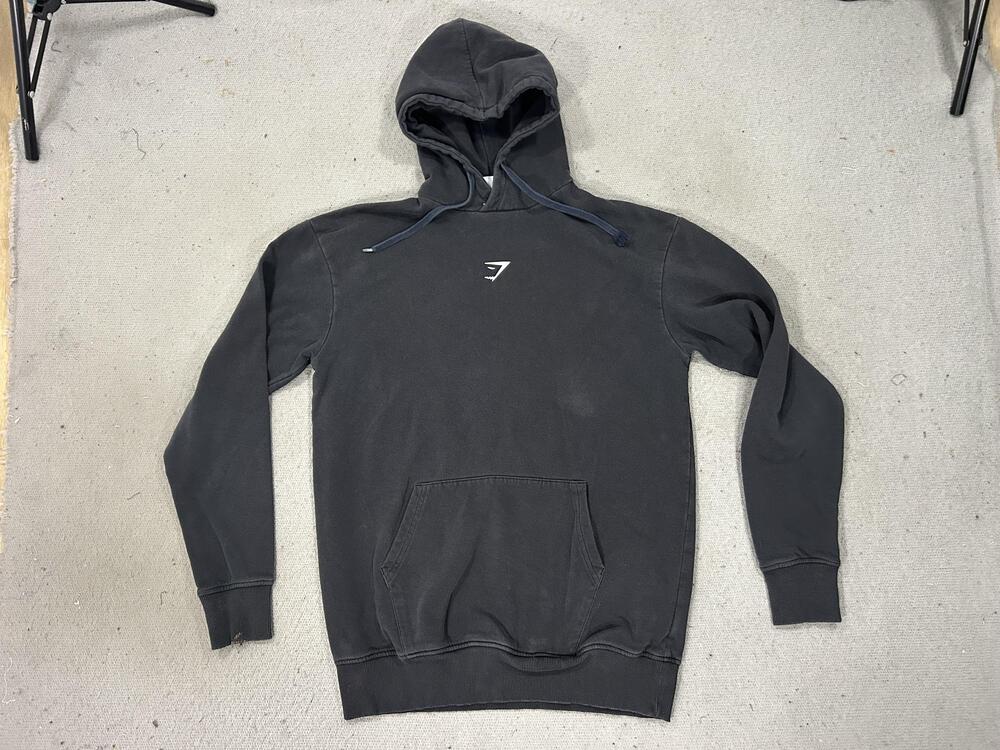 Gymshark Hoodie Mens XS Black Pullover Fleece Kangaroo Pocket Logo Athletic